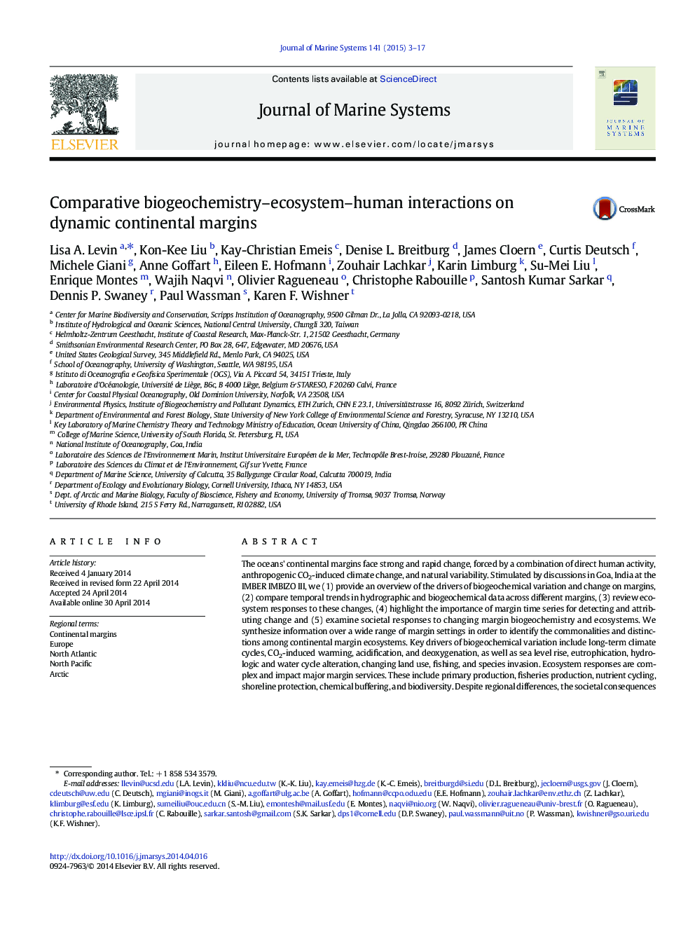 Comparative biogeochemistry-ecosystem-human interactions on dynamic continental margins