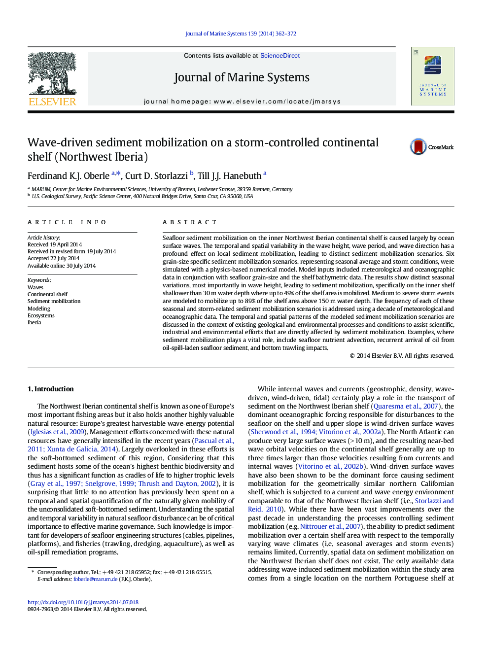 Wave-driven sediment mobilization on a storm-controlled continental shelf (Northwest Iberia)