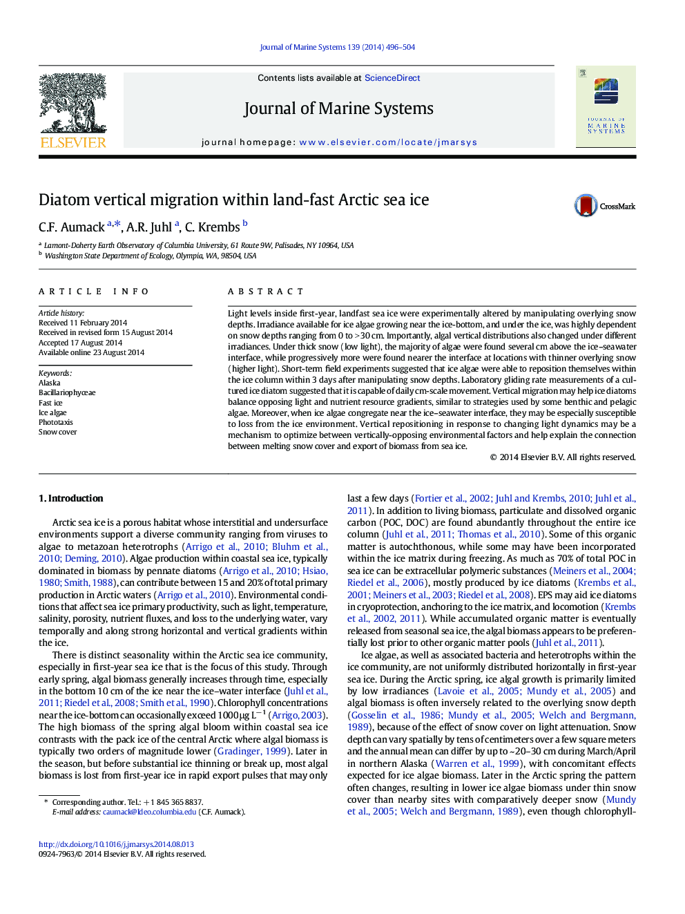 Diatom vertical migration within land-fast Arctic sea ice