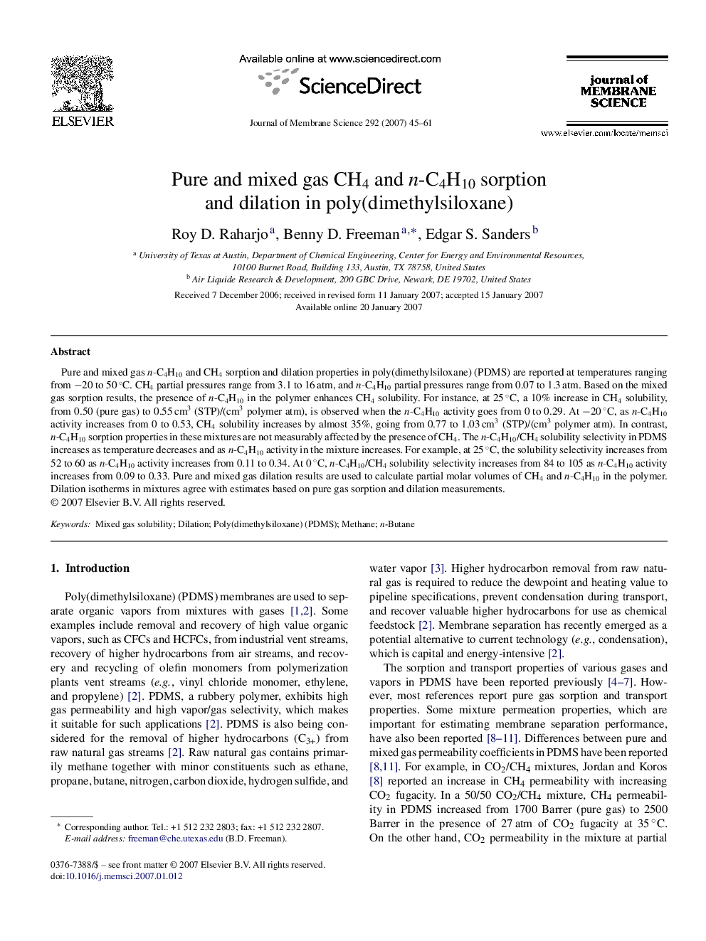 Pure and mixed gas CH4 and n-C4H10 sorption and dilation in poly(dimethylsiloxane)