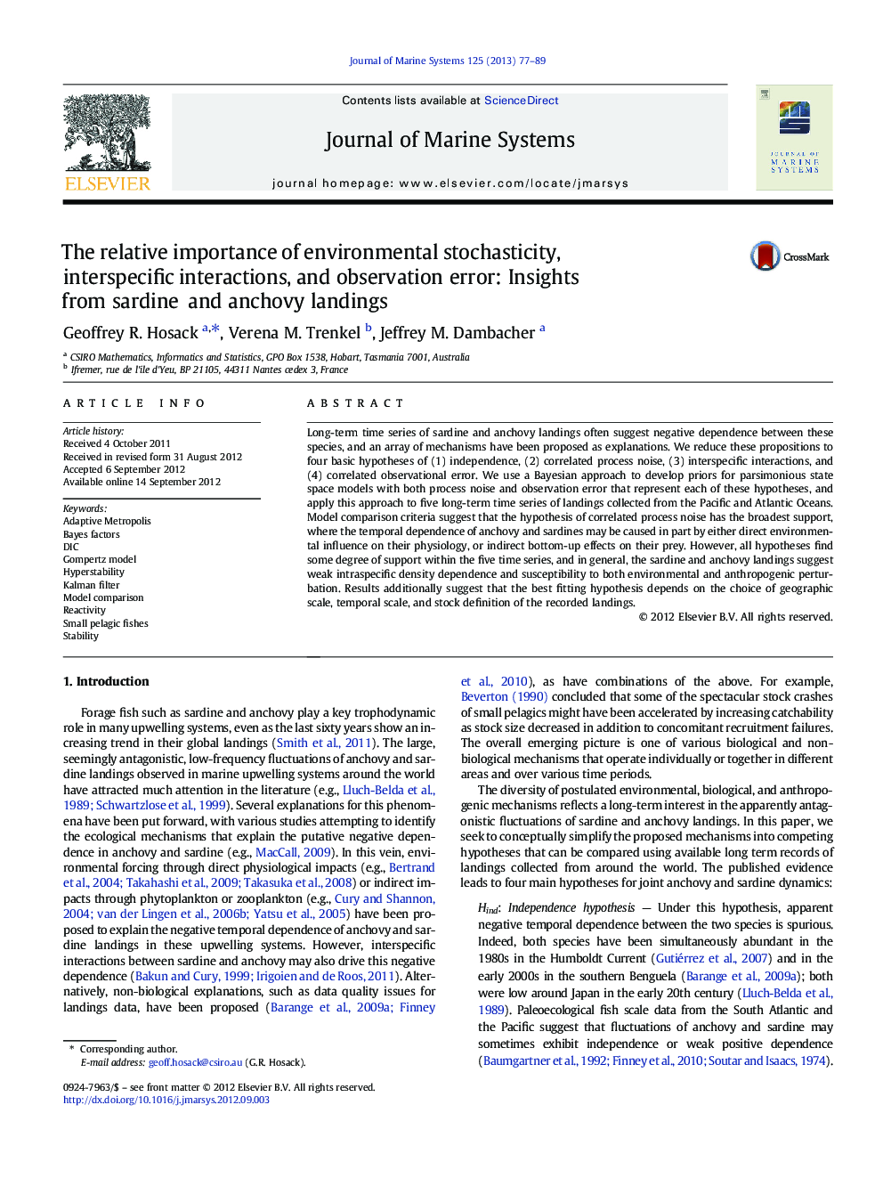 The relative importance of environmental stochasticity, interspecific interactions, and observation error: Insights from sardine and anchovy landings