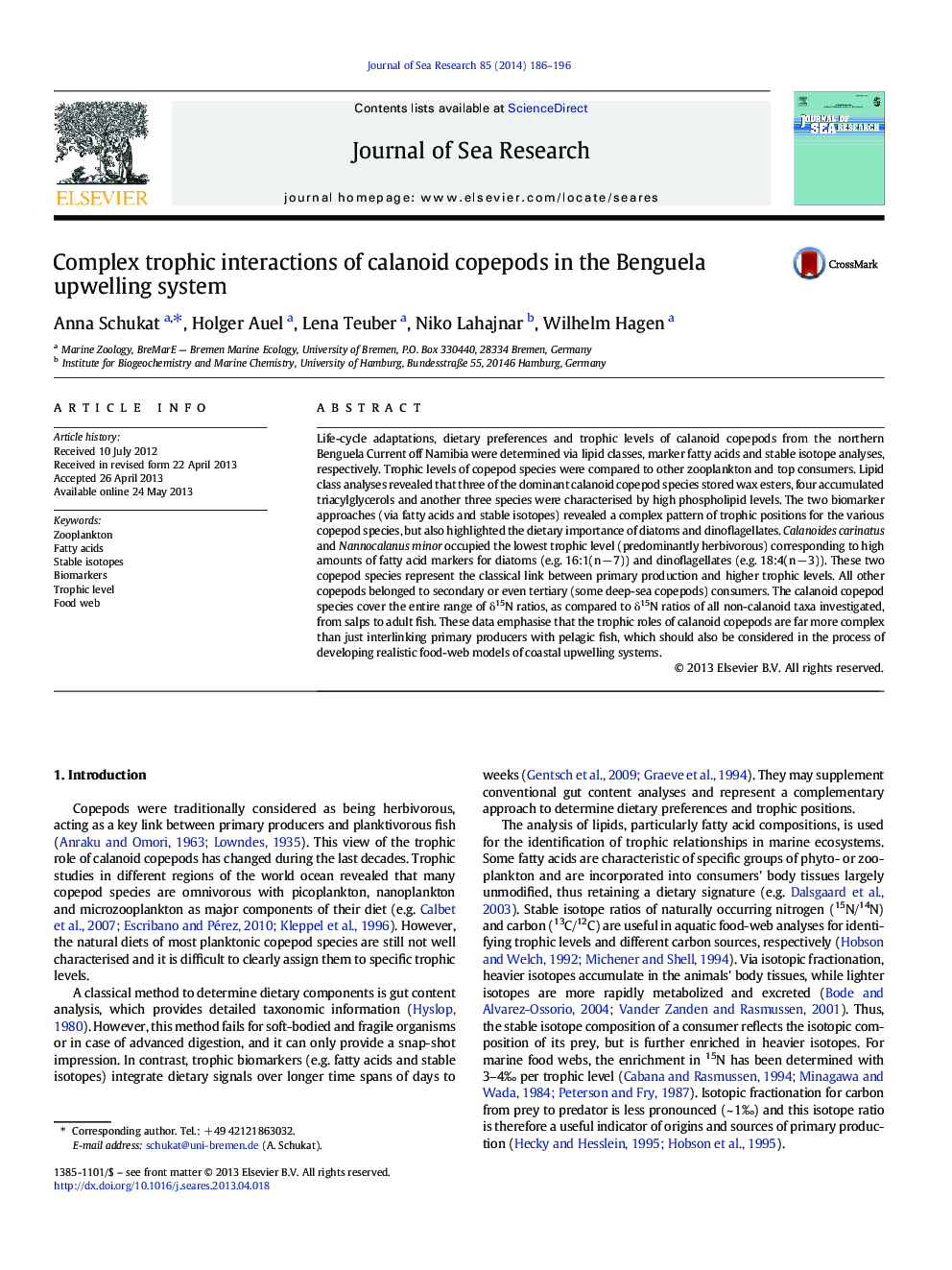 Complex trophic interactions of calanoid copepods in the Benguela upwelling system