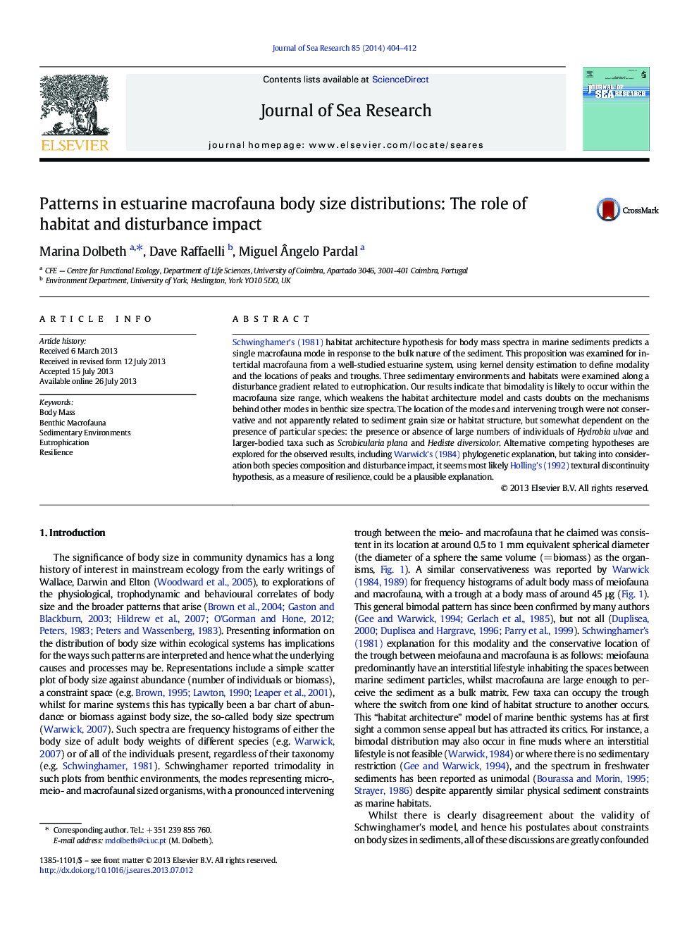 Patterns in estuarine macrofauna body size distributions: The role of habitat and disturbance impact
