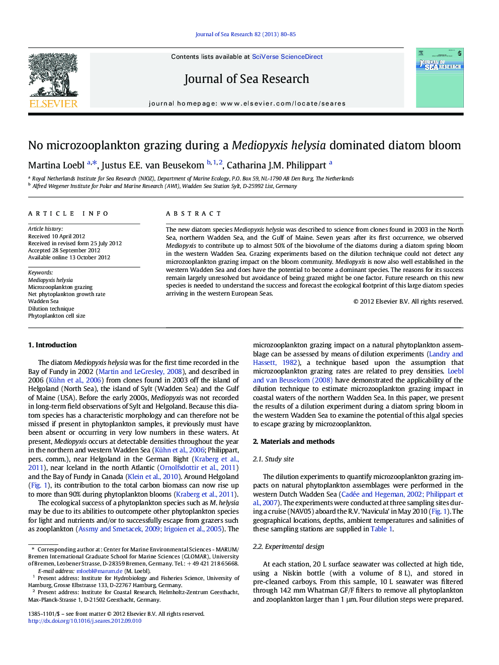 No microzooplankton grazing during a Mediopyxis helysia dominated diatom bloom