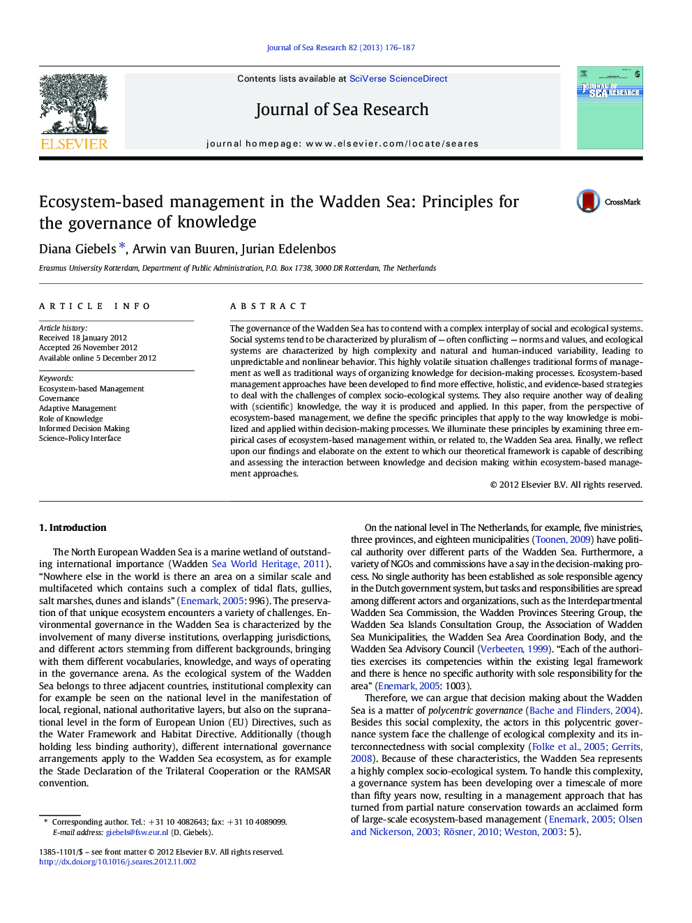 Ecosystem-based management in the Wadden Sea: Principles for the governance of knowledge