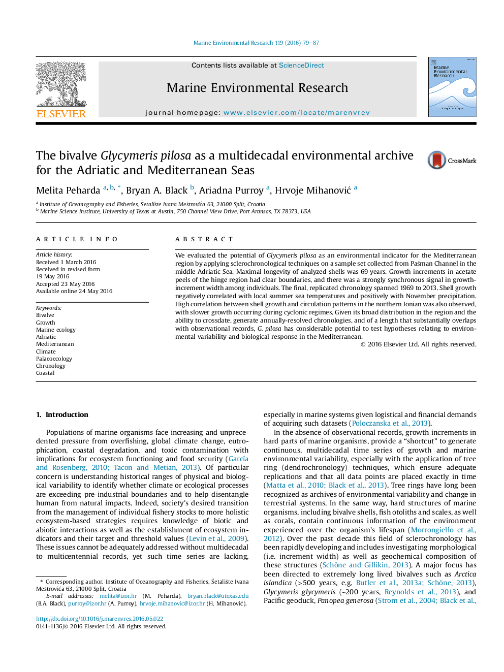 The bivalve Glycymeris pilosa as a multidecadal environmental archive for the Adriatic and Mediterranean Seas