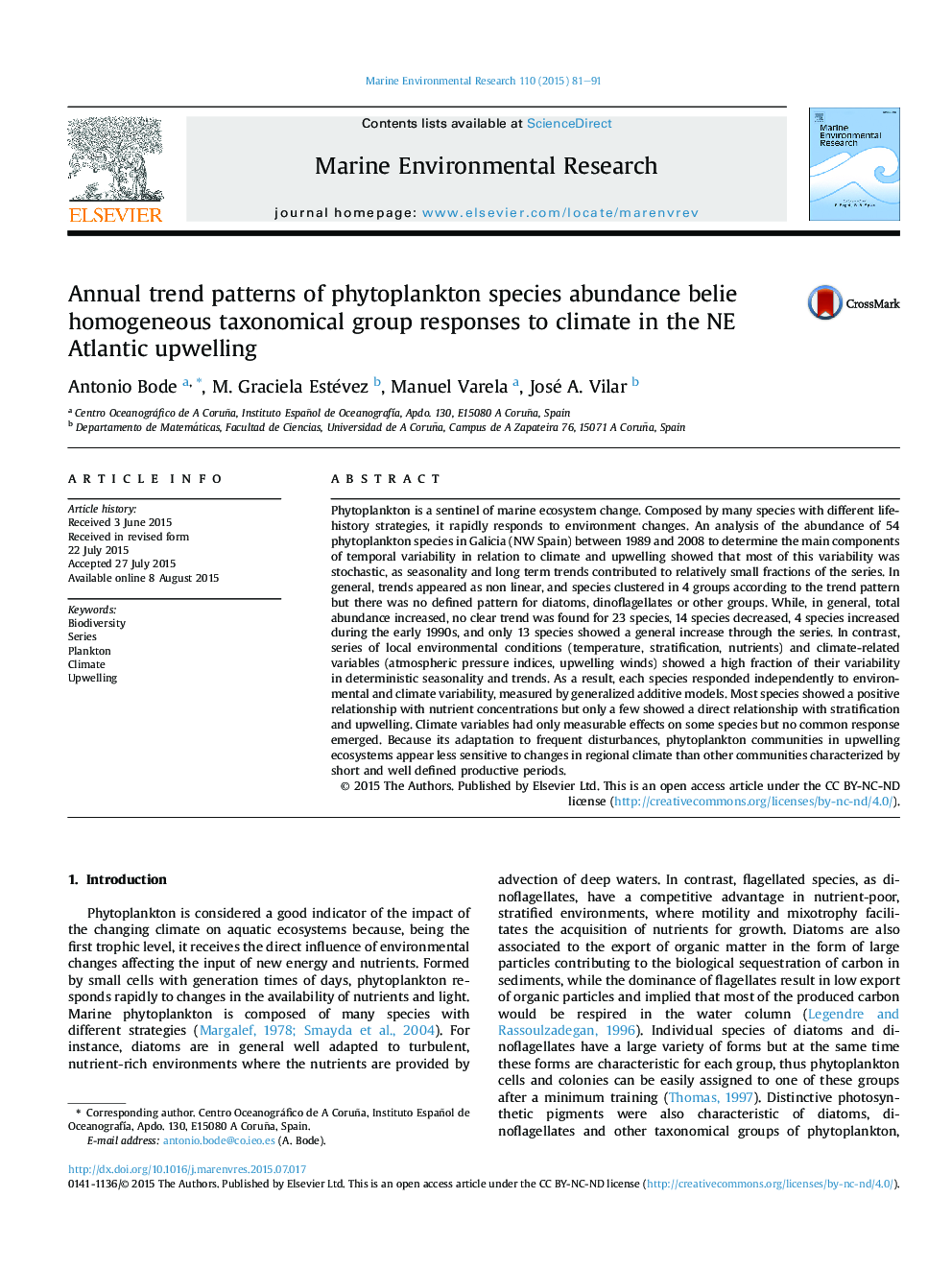 Annual trend patterns of phytoplankton species abundance belie homogeneous taxonomical group responses to climate in the NE Atlantic upwelling