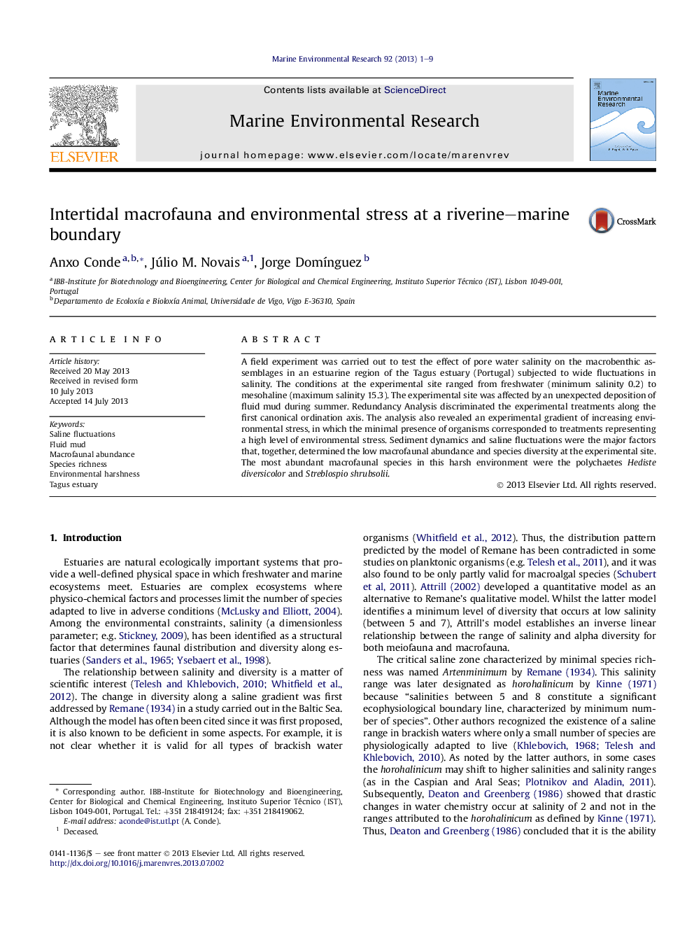 Intertidal macrofauna and environmental stress at a riverine-marine boundary