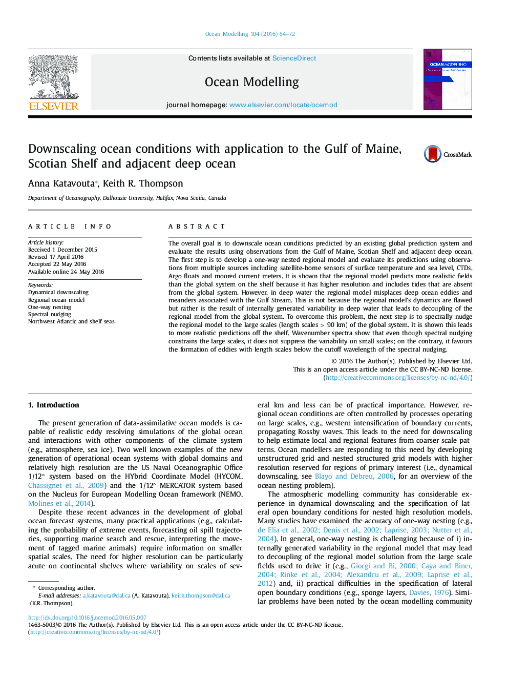 Downscaling ocean conditions with application to the Gulf of Maine, Scotian Shelf and adjacent deep ocean