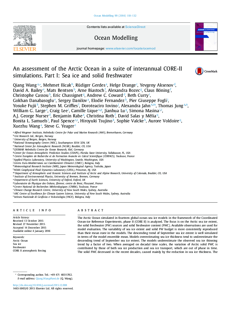 An assessment of the Arctic Ocean in a suite of interannual CORE-II simulations. Part I: Sea ice and solid freshwater