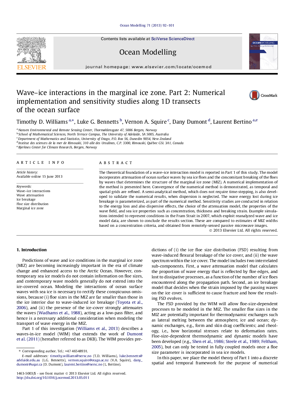 Wave-ice interactions in the marginal ice zone. Part 2: Numerical implementation and sensitivity studies along 1D transects of the ocean surface