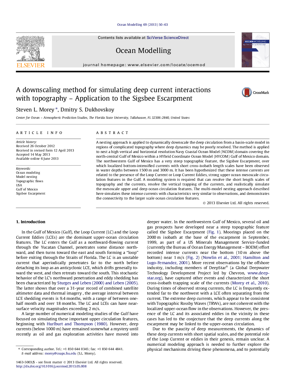 A downscaling method for simulating deep current interactions with topography - Application to the Sigsbee Escarpment