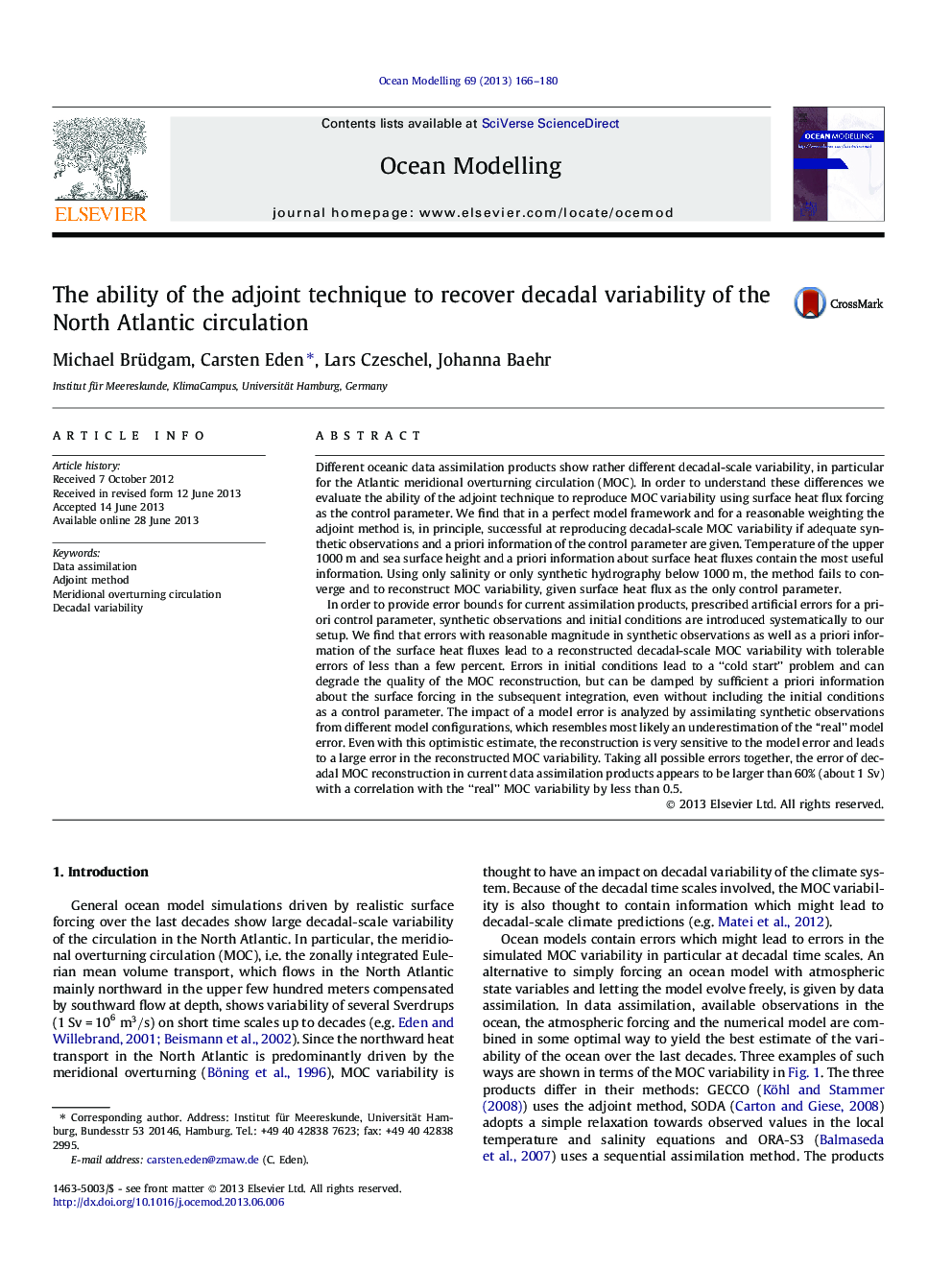 The ability of the adjoint technique to recover decadal variability of the North Atlantic circulation