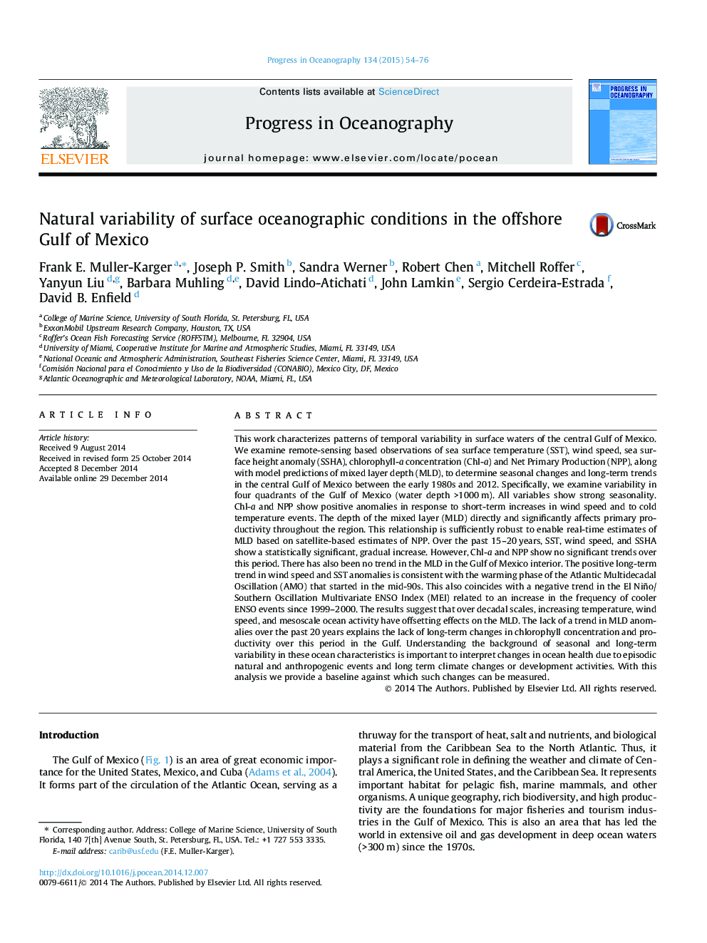 Natural variability of surface oceanographic conditions in the offshore Gulf of Mexico