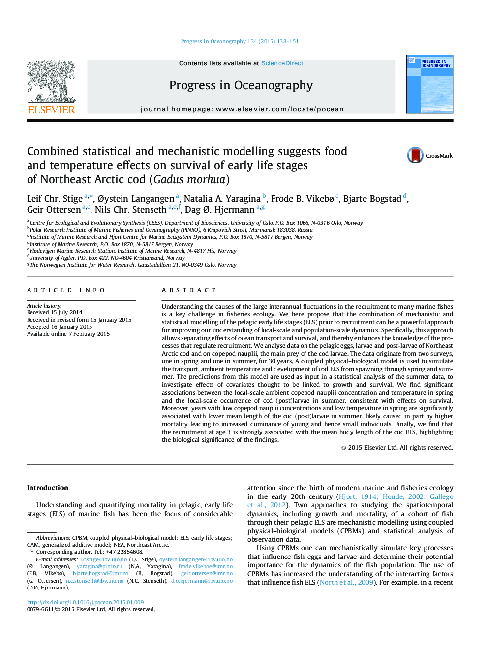 Combined statistical and mechanistic modelling suggests food and temperature effects on survival of early life stages of Northeast Arctic cod (Gadus morhua)