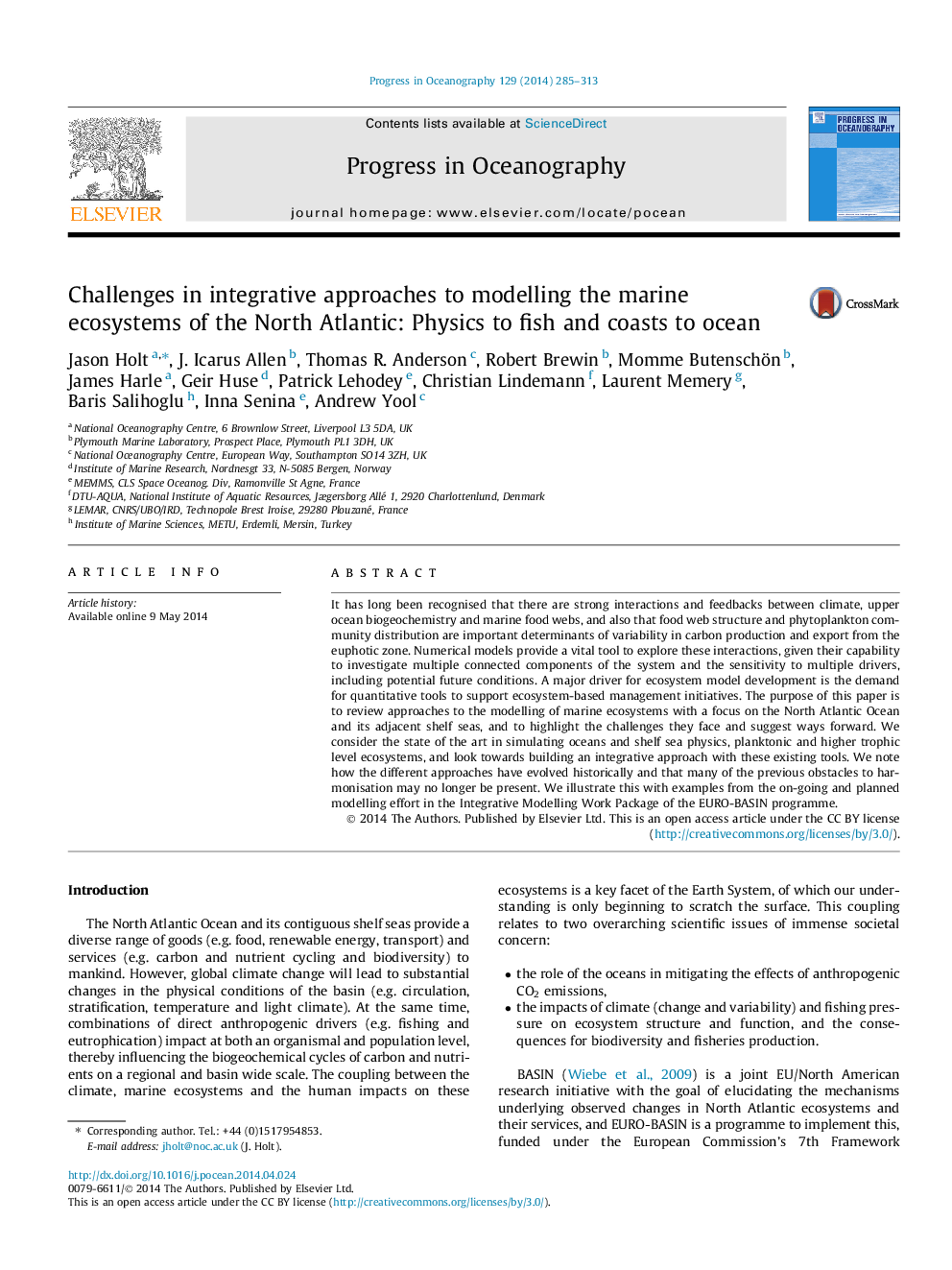 Challenges in integrative approaches to modelling the marine ecosystems of the North Atlantic: Physics to fish and coasts to ocean