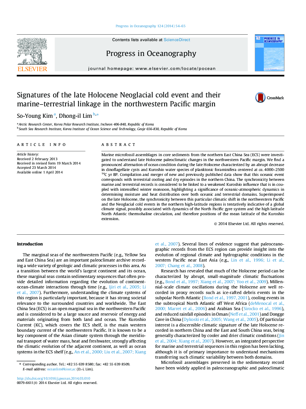 Signatures of the late Holocene Neoglacial cold event and their marine-terrestrial linkage in the northwestern Pacific margin