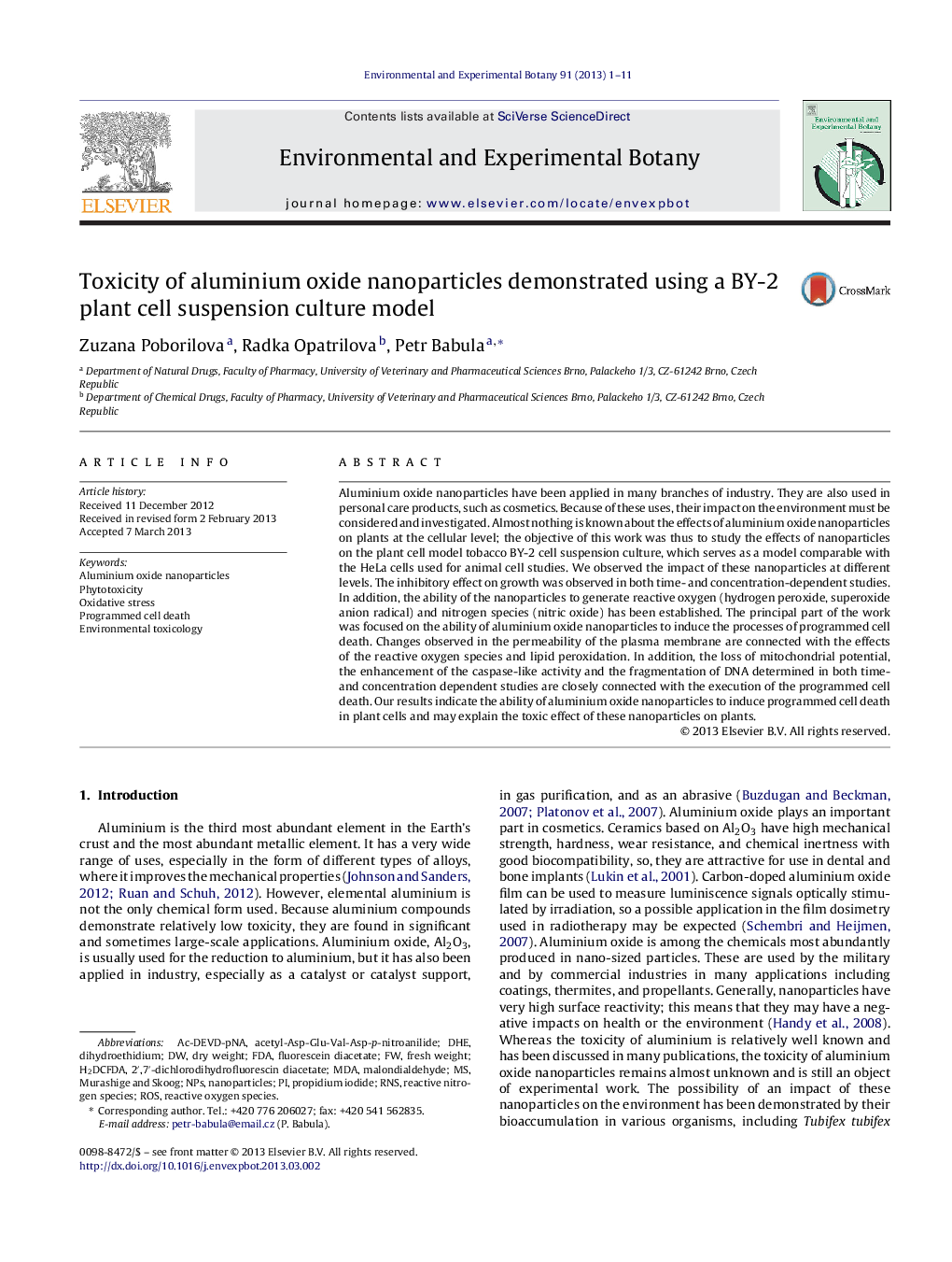 Toxicity of aluminium oxide nanoparticles demonstrated using a BY-2 plant cell suspension culture model