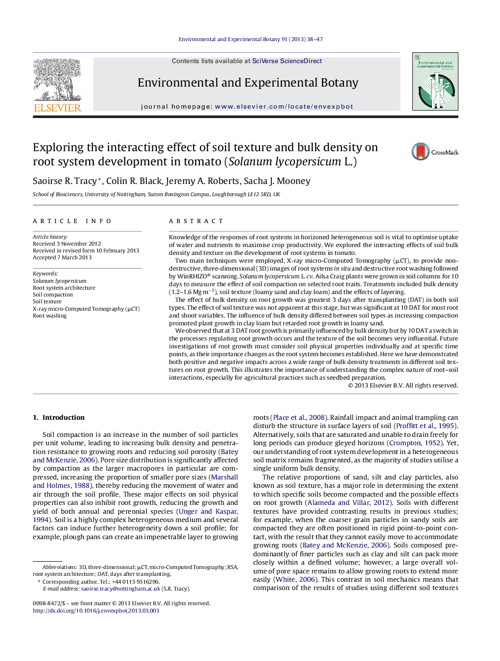 Exploring the interacting effect of soil texture and bulk density on root system development in tomato (Solanum lycopersicum L.)