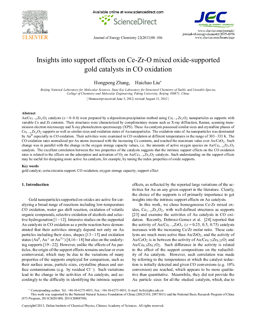 Insights into support effects on Ce-Zr-O mixed oxide-supported gold catalysts in CO oxidation 