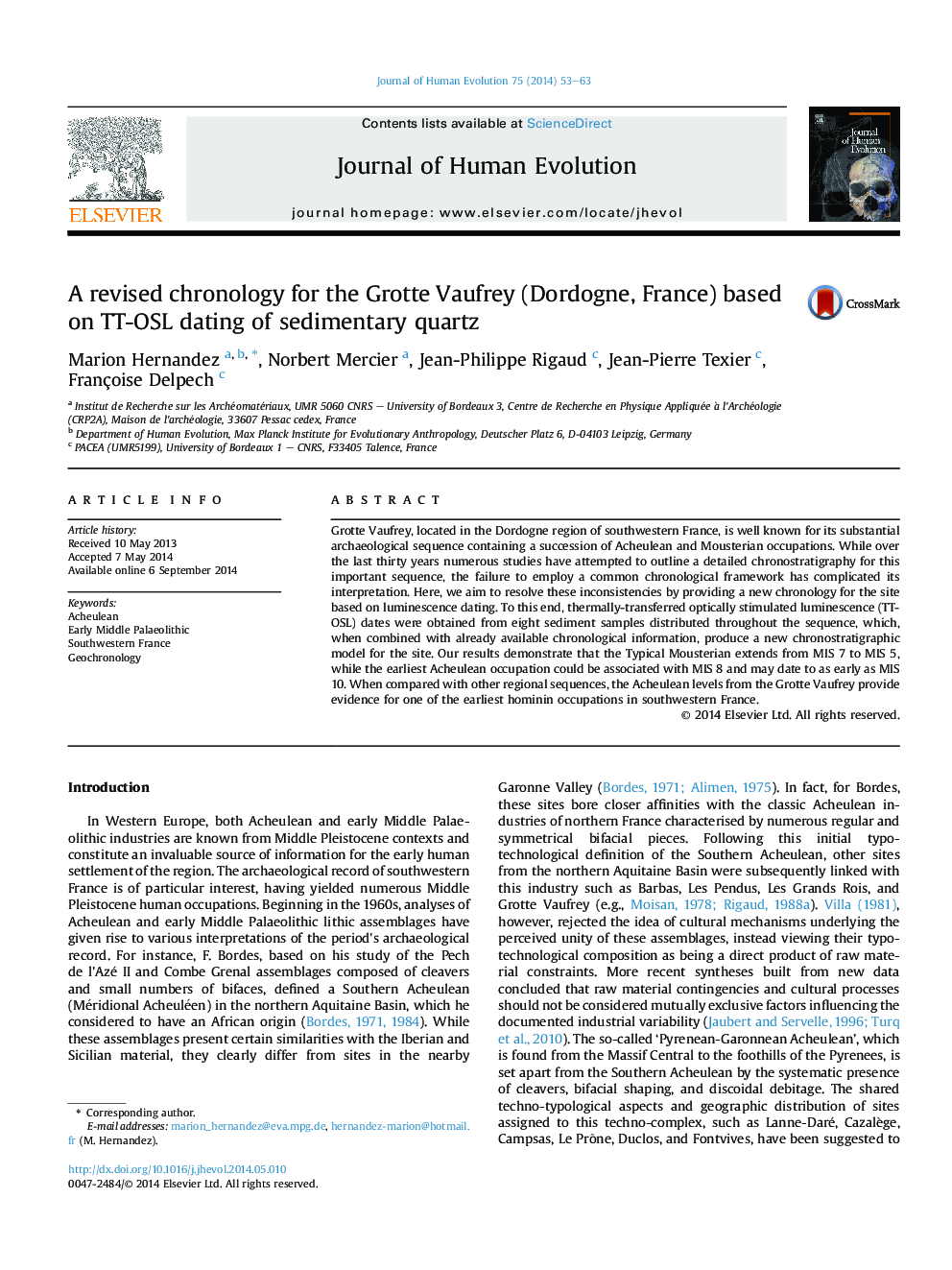 A revised chronology for the Grotte Vaufrey (Dordogne, France) based on TT-OSL dating of sedimentary quartz