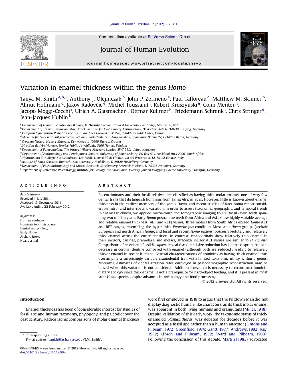 Variation in enamel thickness within the genus Homo