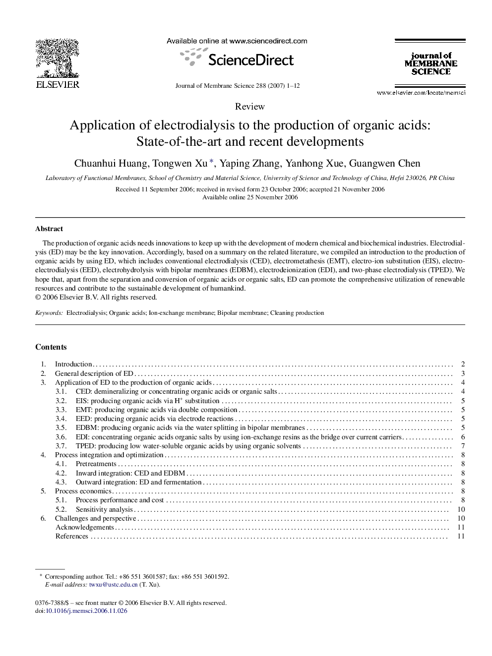 Application of electrodialysis to the production of organic acids: State-of-the-art and recent developments