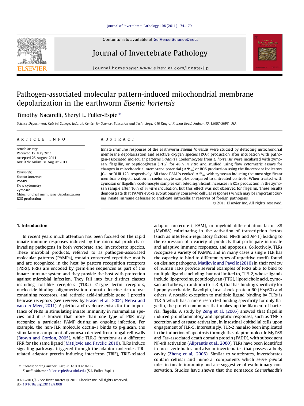 Pathogen-associated molecular pattern-induced mitochondrial membrane depolarization in the earthworm Eisenia hortensis