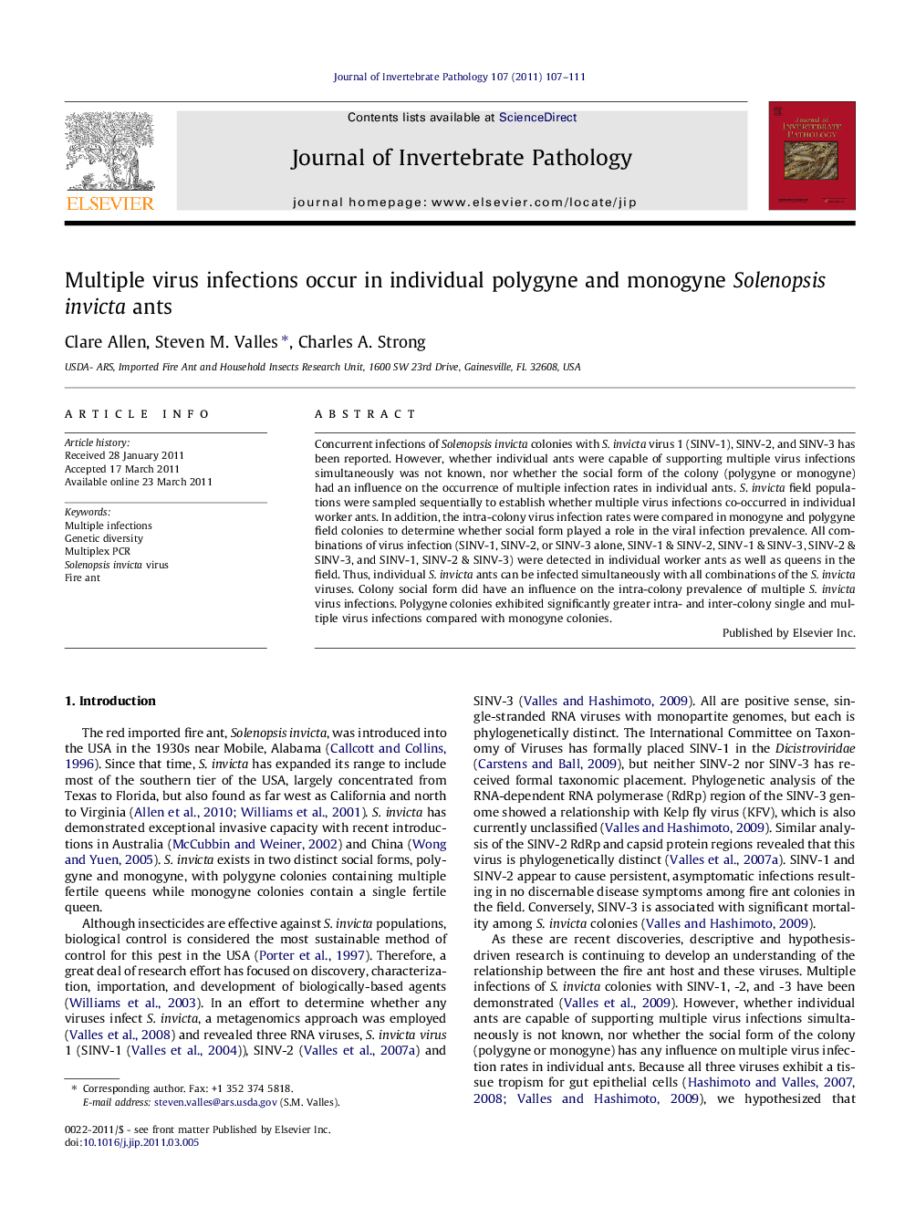 Multiple virus infections occur in individual polygyne and monogyne Solenopsis invicta ants