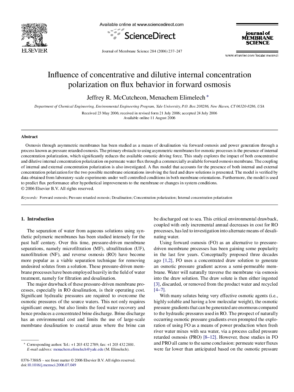 Influence of concentrative and dilutive internal concentration polarization on flux behavior in forward osmosis