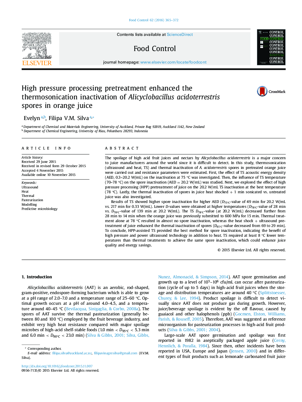 High pressure processing pretreatment enhanced the thermosonication inactivation of Alicyclobacillus acidoterrestris sporesÂ in orange juice