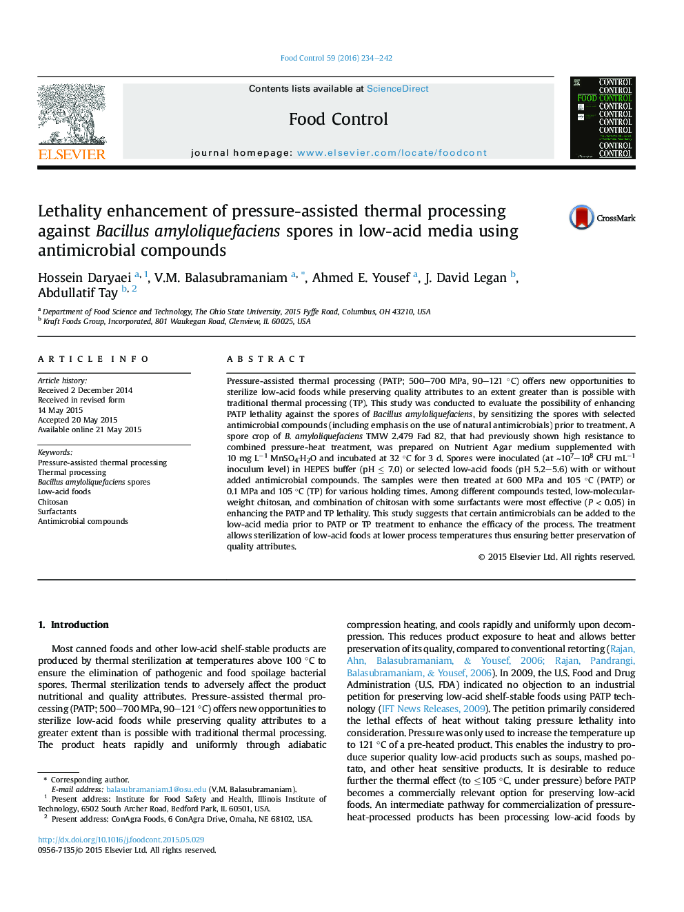 Lethality enhancement of pressure-assisted thermal processing against Bacillus amyloliquefaciens spores in low-acid media using antimicrobial compounds