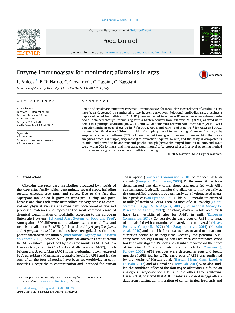 Enzyme immunoassay for monitoring aflatoxins in eggs