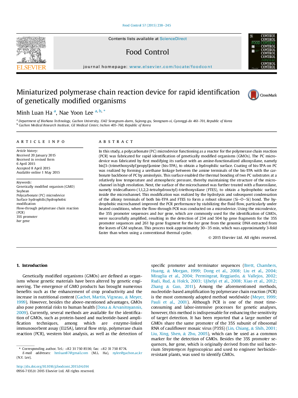 Miniaturized polymerase chain reaction device for rapid identification of genetically modified organisms