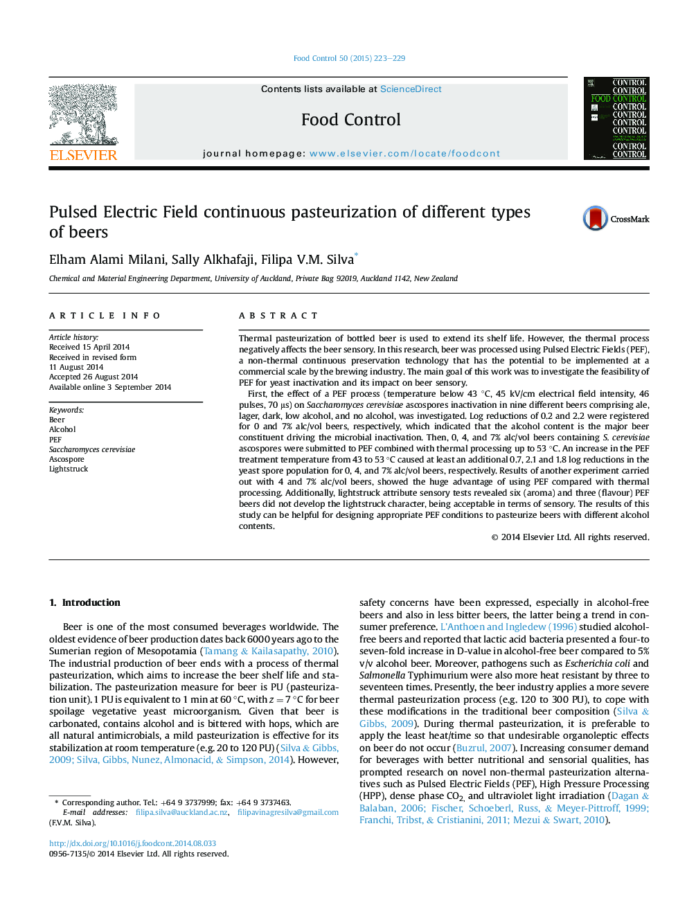 Pulsed Electric Field continuous pasteurization of different types ofÂ beers