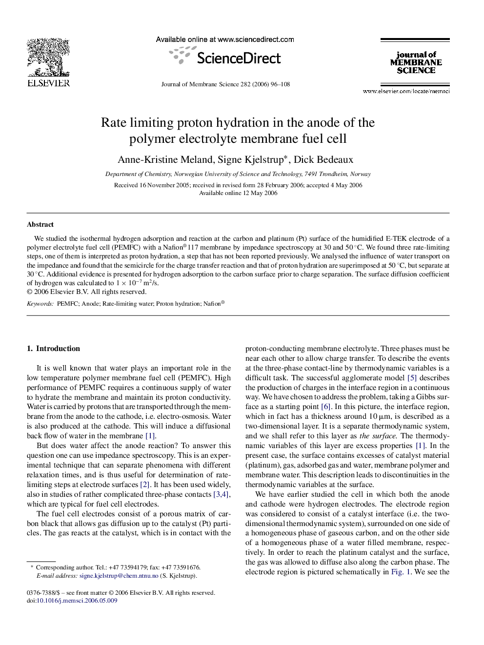 عکس صفحه اول مقاله: Rate limiting proton hydration in the anode of the polymer electrolyte membrane fuel cell Rate limiting proton hydration in the anode of the polymer electrolyte membrane fuel cell