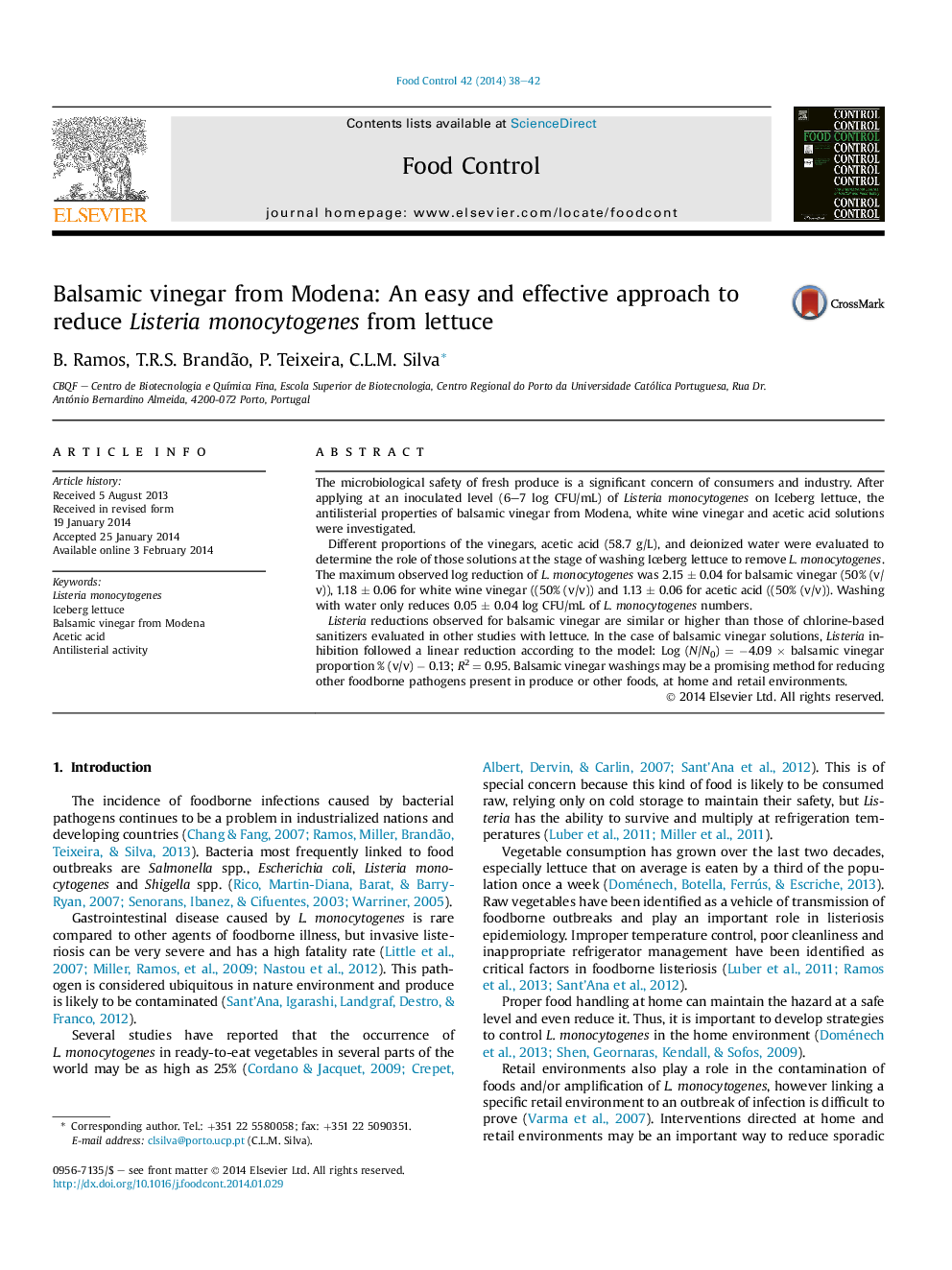 Balsamic vinegar from Modena: An easy and effective approach to reduce Listeria monocytogenes from lettuce