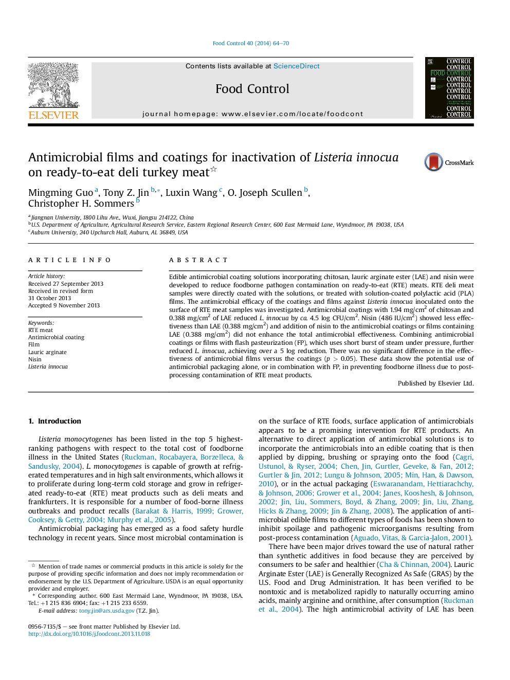 Antimicrobial films and coatings for inactivation of Listeria innocua on ready-to-eat deli turkey meat