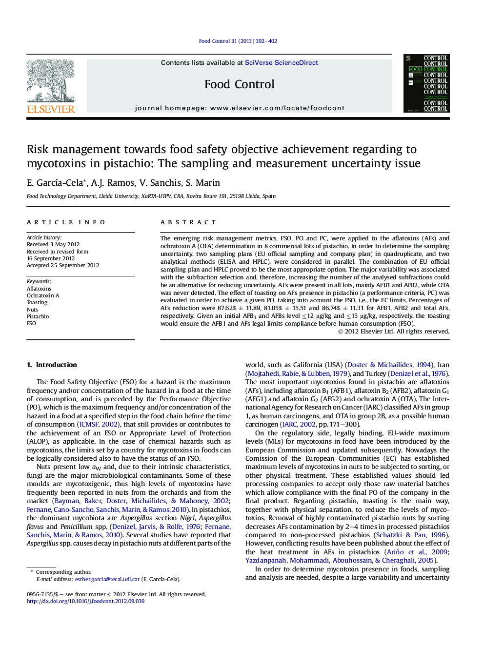 Risk management towards food safety objective achievement regarding to mycotoxins in pistachio: The sampling and measurement uncertainty issue