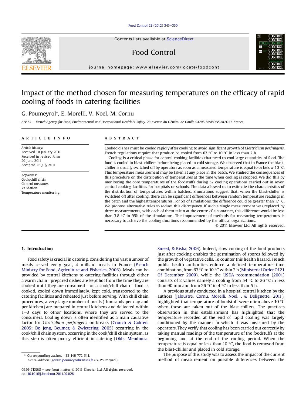 عکس صفحه اول مقاله: Impact of the method chosen for measuring temperatures on the efficacy of rapid cooling of foods in catering facilities Impact of the method chosen for measuring temperatures on the efficacy of rapid cooling of foods in catering facilities