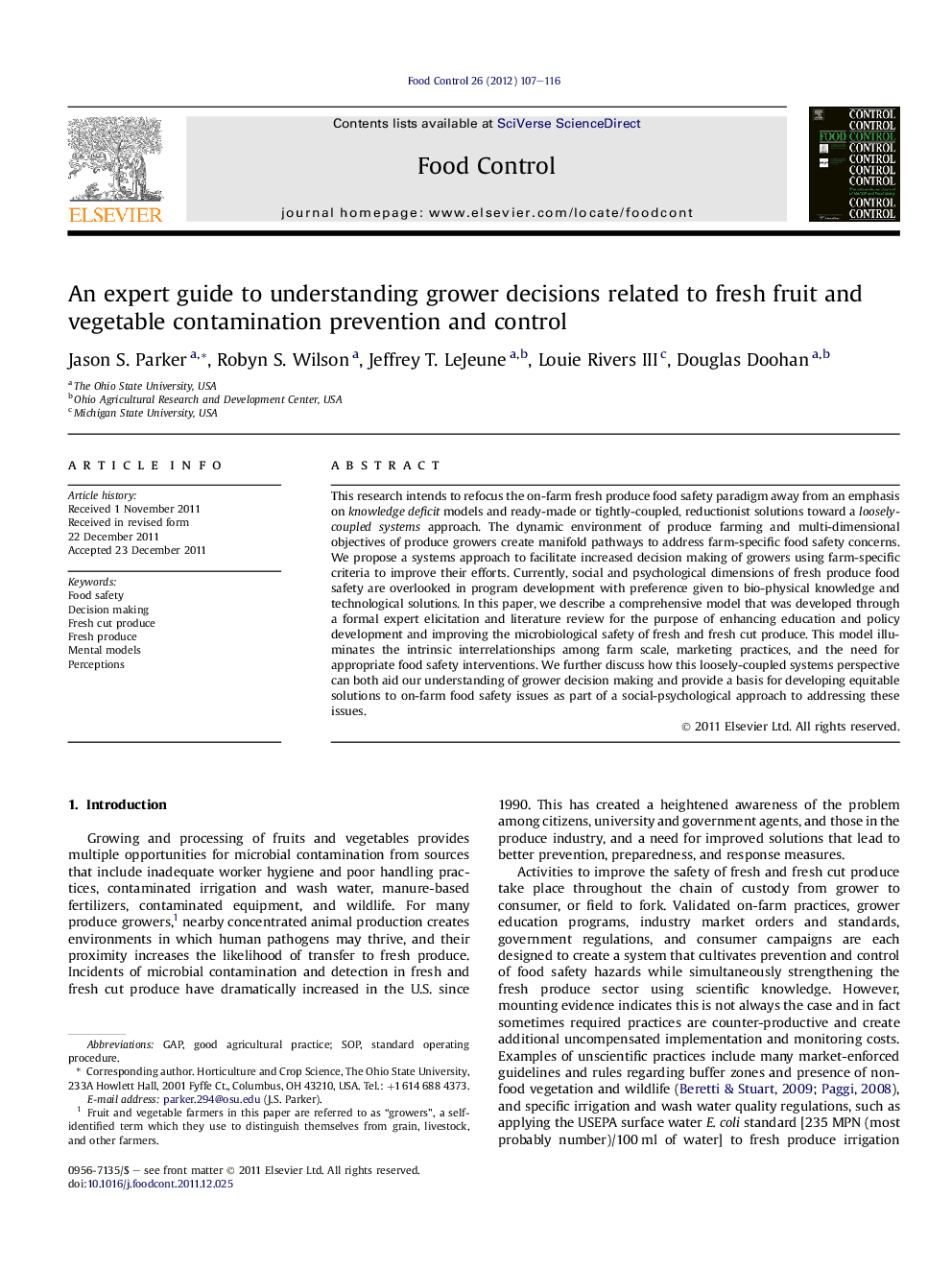 عکس صفحه اول مقاله: An expert guide to understanding grower decisions related to fresh fruit and vegetable contamination prevention and control An expert guide to understanding grower decisions related to fresh fruit and vegetable contamination prevention and control