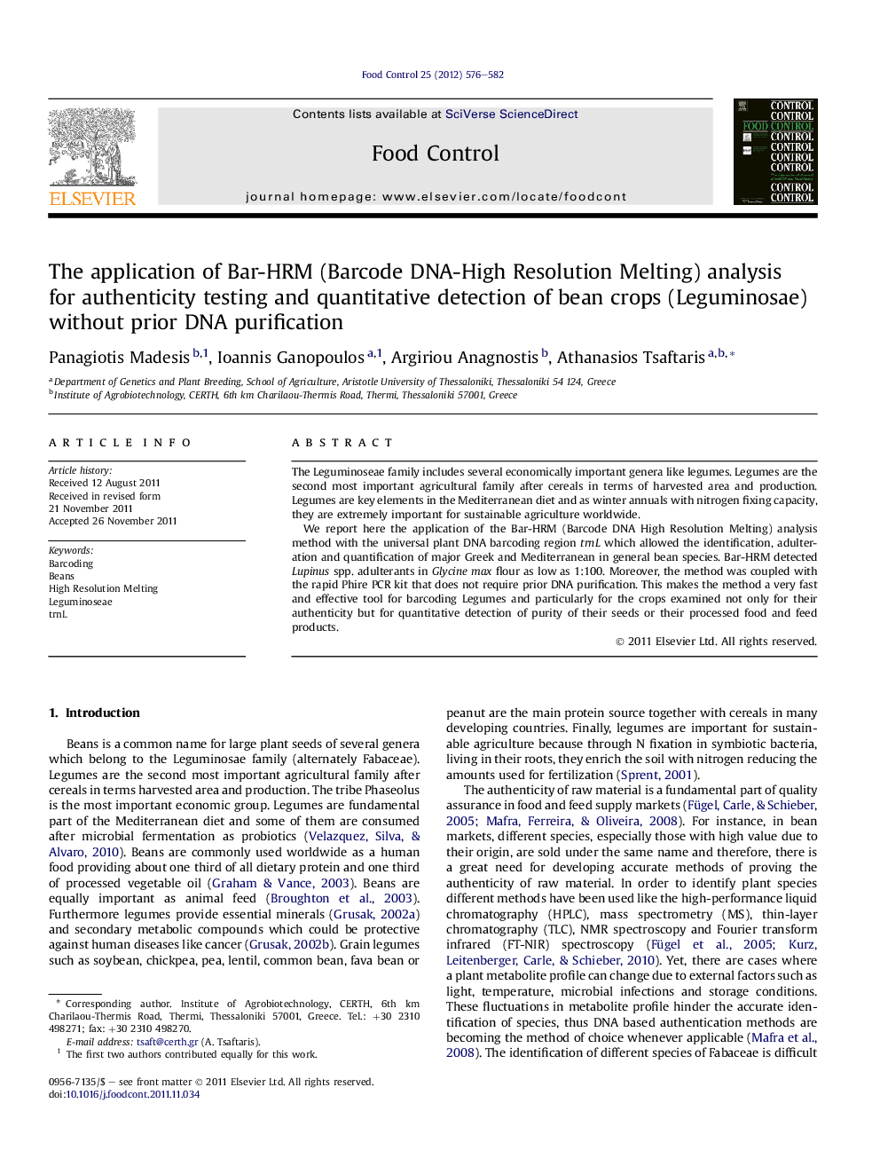 The application of Bar-HRM (Barcode DNA-High Resolution Melting) analysis for authenticity testing and quantitative detection of bean crops (Leguminosae) without prior DNA purification