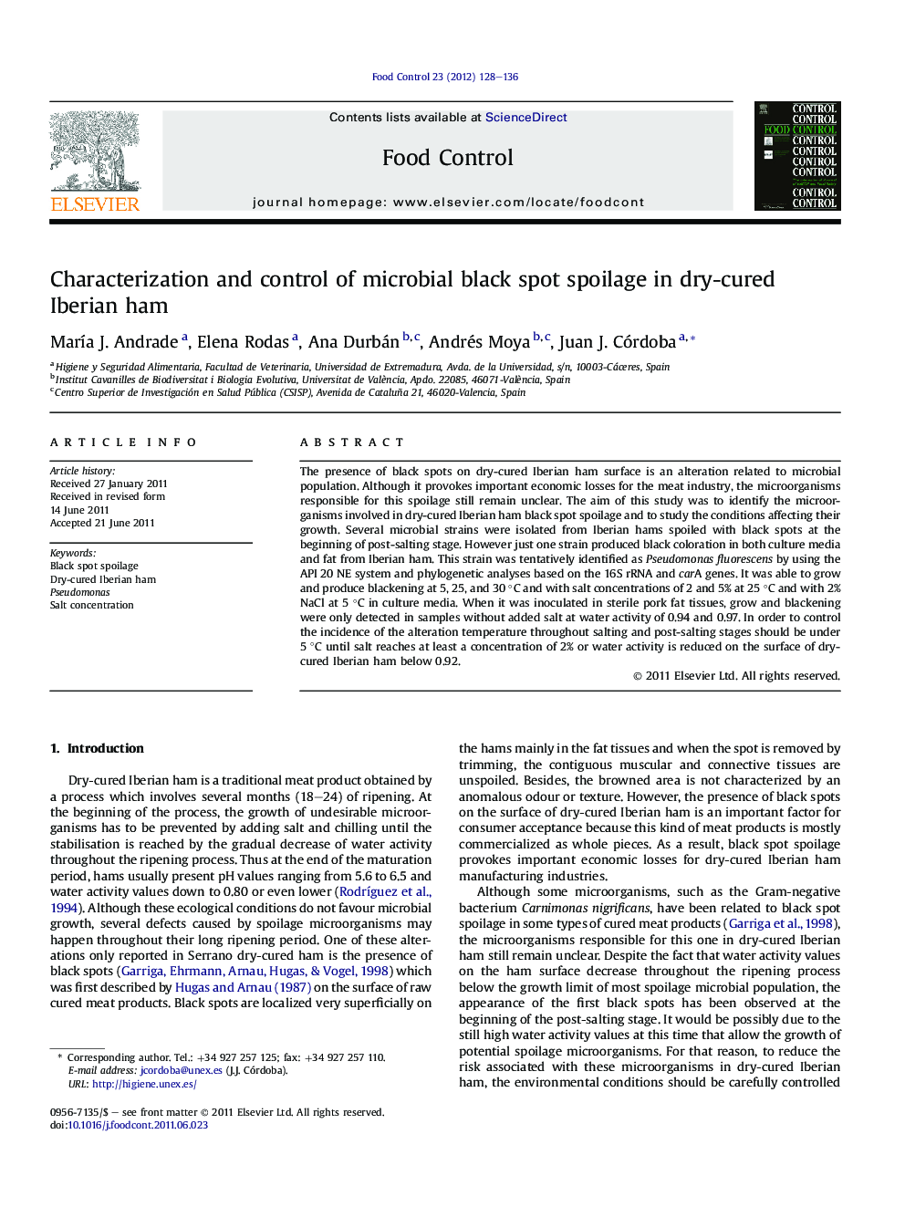 Characterization and control of microbial black spot spoilage in dry-cured Iberian ham