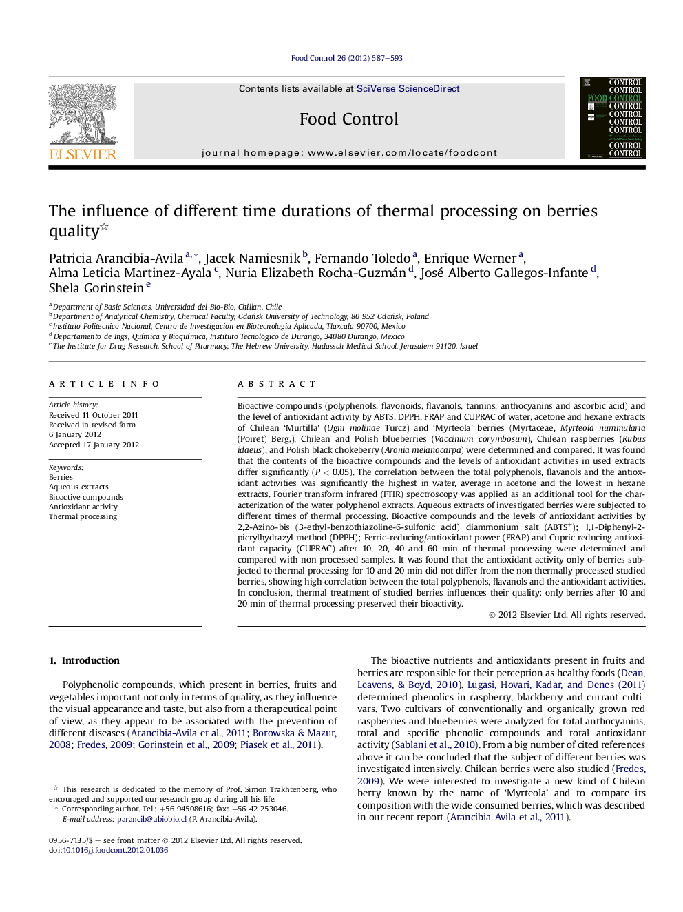 The influence of different time durations of thermal processing on berries quality