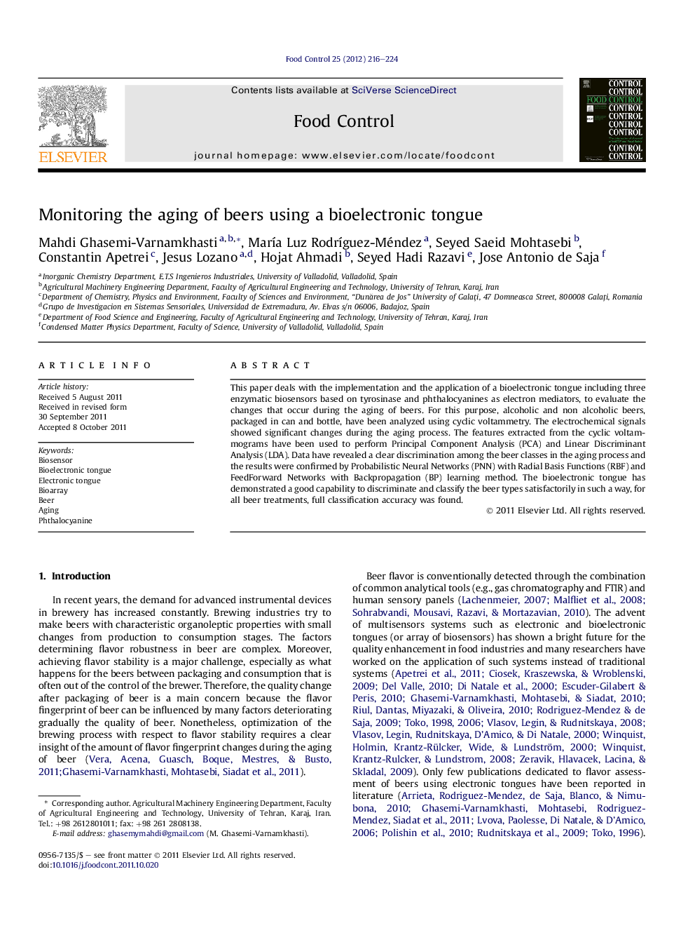 Monitoring the aging of beers using a bioelectronic tongue