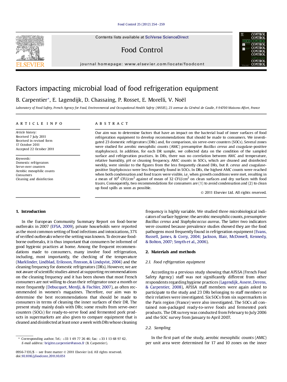 Factors impacting microbial load of food refrigeration equipment