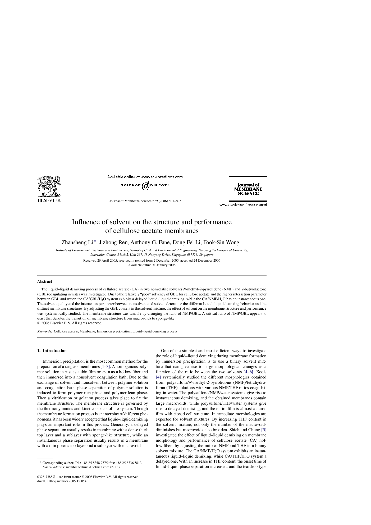 عکس صفحه اول مقاله: Influence of solvent on the structure and performance of cellulose acetate membranes Influence of solvent on the structure and performance of cellulose acetate membranes