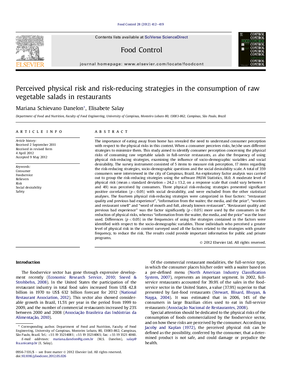 Perceived physical risk and risk-reducing strategies in the consumption of raw vegetable salads in restaurants