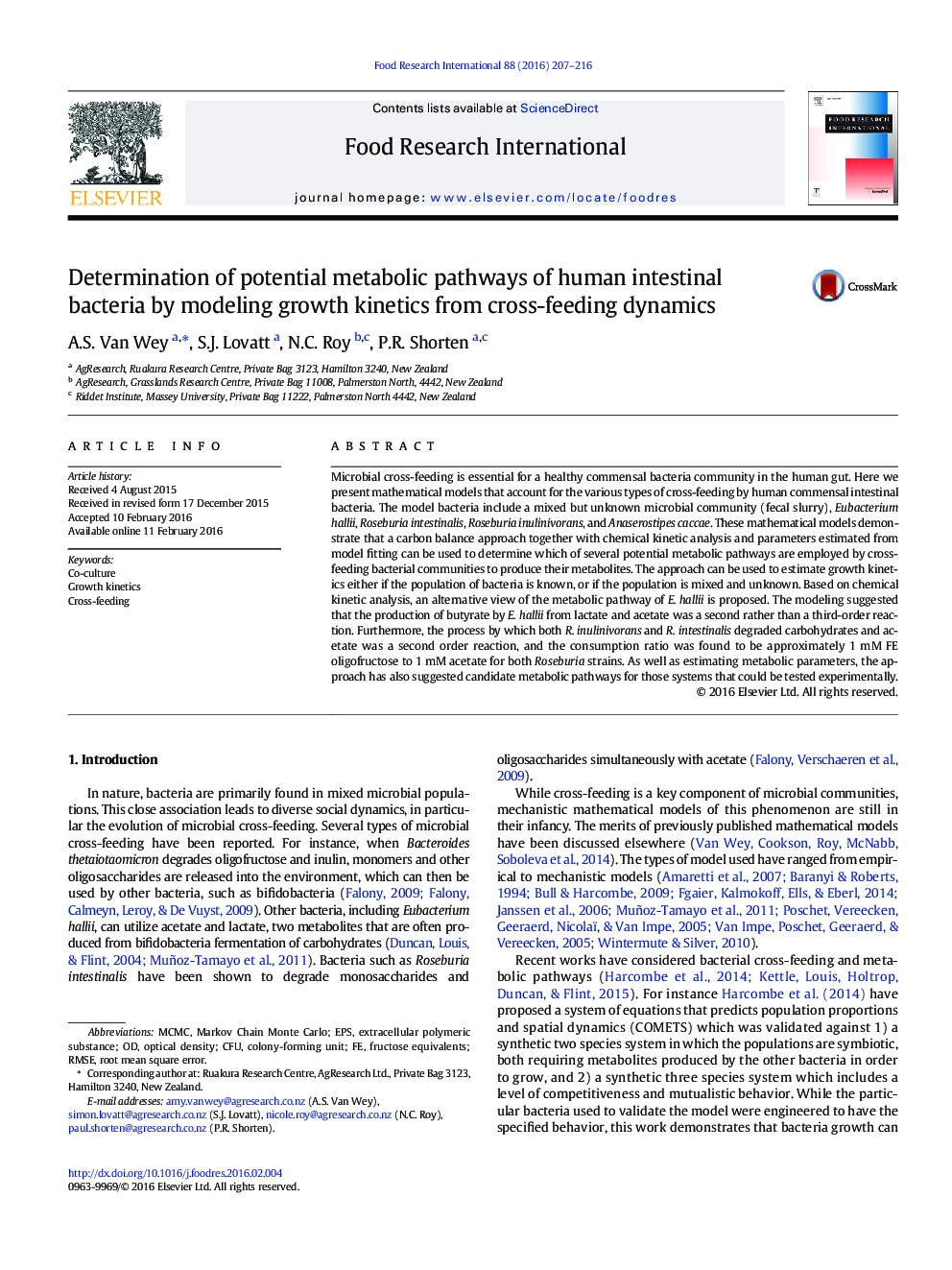 Determination of potential metabolic pathways of human intestinal bacteria by modeling growth kinetics from cross-feeding dynamics