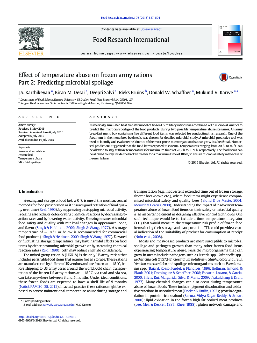 Effect of temperature abuse on frozen army rations: Part 2: Predicting microbial spoilage